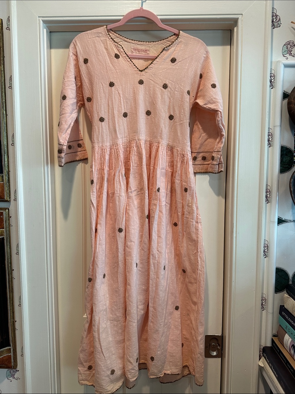 Peach Polka Dot Maxi Dress with V-Neck
